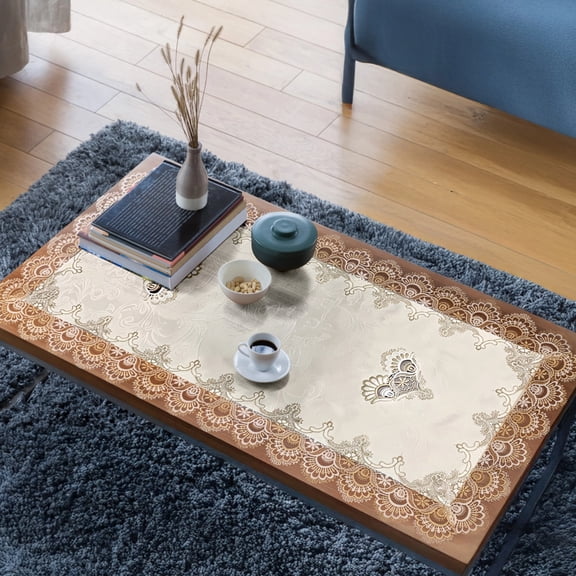 European Style Coffee Table Cloth, Rectangular Fabric Cover for Living Room, 23.6 x 47.2 inches Hollow Lace, Heart Embroidery, Long-Lasting Dustproof Design