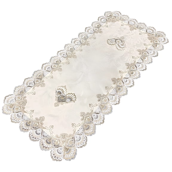 European Style Coffee Table Cloth, Rectangular Fabric Cover for Living Room, 23.6 x 47.2 inches Hollow Lace, Heart Embroidery, Long-Lasting Dustproof Design