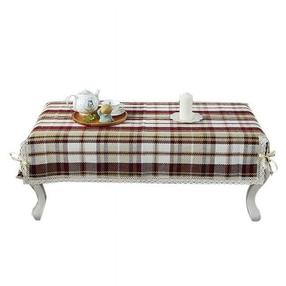 European Style Cover Coffee Dustproof Lace Tablecloth, Wine Red Grid