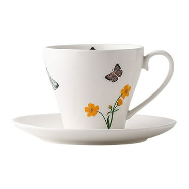 European Style Cup Tea Cup And Saucer Set, 7.4oz210ml Ceramic Coffee Tea Cups With Saucer -White-coffee cup