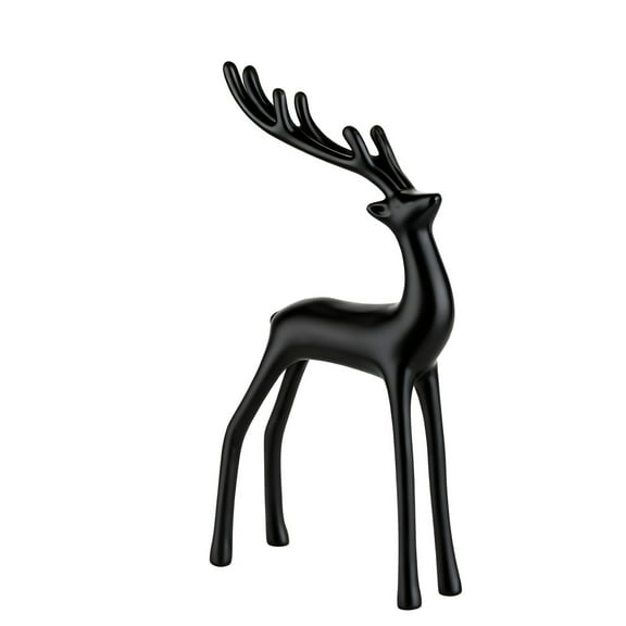 European Style Deer Statue Faux Plastic Animal Sculpture, Elegant Garden and Entryway Decor for Indoor Outdoor Home Decoration(Black,S)