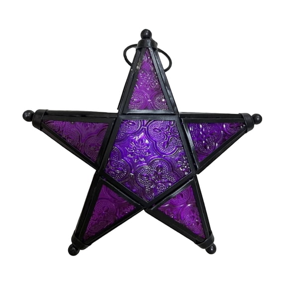 European Style Five Pointed Star Windproof Candle Holder Glass Iron Hollow Lantern for Home Garden Decoration