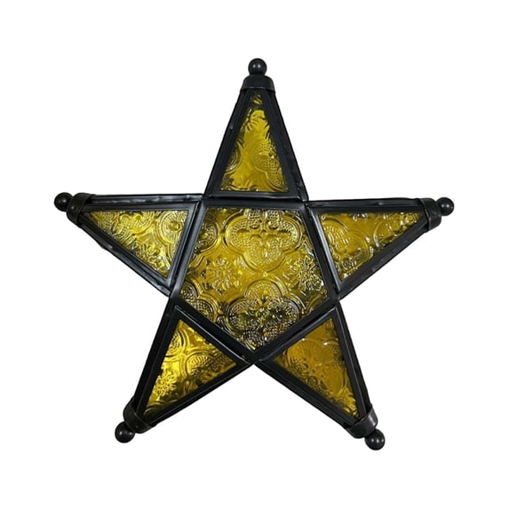 European Style Five Pointed Star Windproof Candle Holder Glass Iron Hollow Lantern for Home Garden Decoration