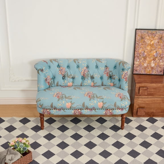 European Style Floral Upholstered Loveseat Sofa for Living Room Bedroom