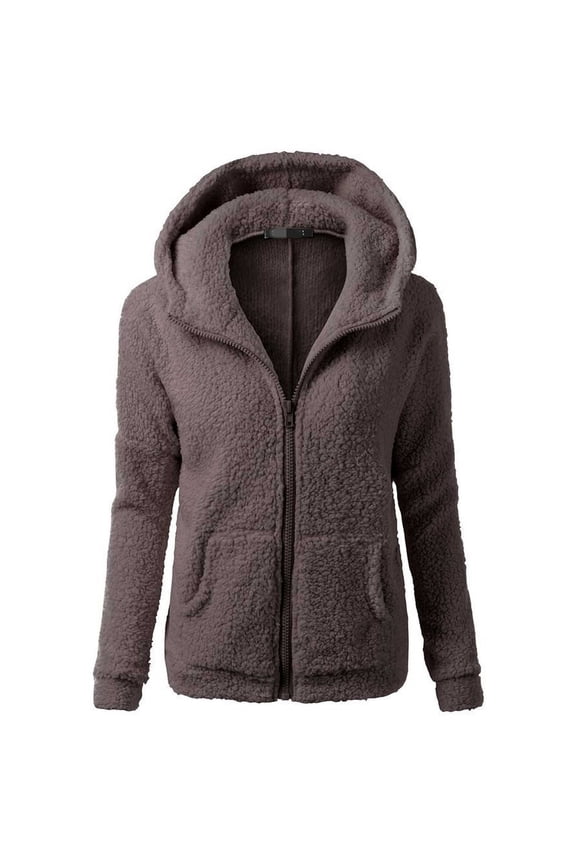 European Style Full Zip Hooded Jacket For Women Soft Warm Winter Outerwear With Functional Pockets