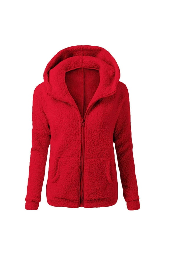 European Style Full Zip Hooded Jacket for Women Warm Winter Casual Outfits with Pockets