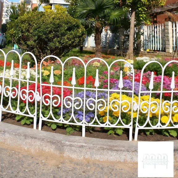 European Style Garden Fence 22.8x13.4 Inch, Garden Edging Border,1 Panel White Plastic Decorative Yard Fencing for Flower Bed, No Dig Outdoor Landscape Edging, Lawn Border for Courtyard Patio