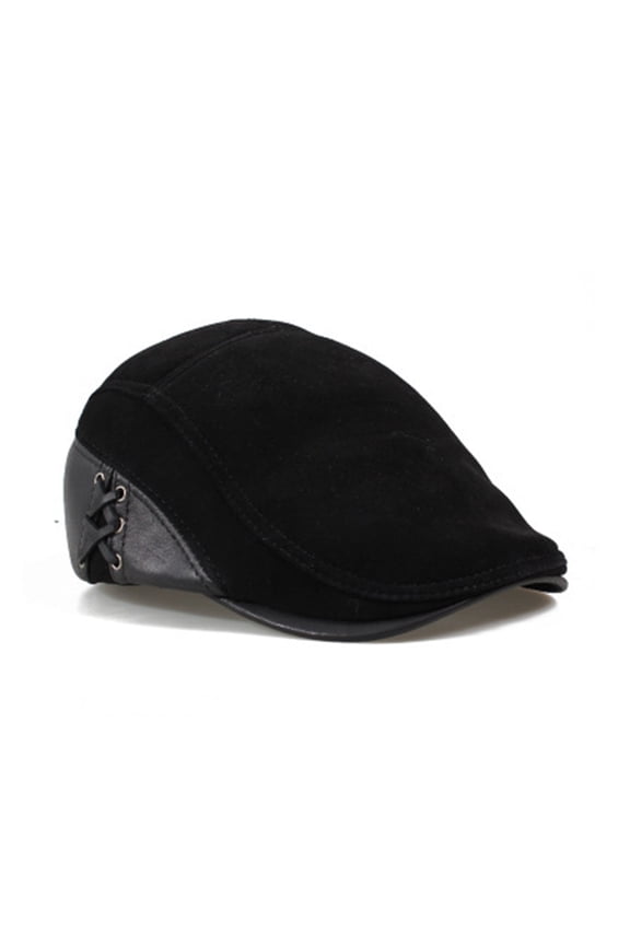 European Style Genuine Leather Caps Beret Man Casual Sheepskin Suede Black/Brown Fitted Duckbill Hats Male ,Soft Feel
