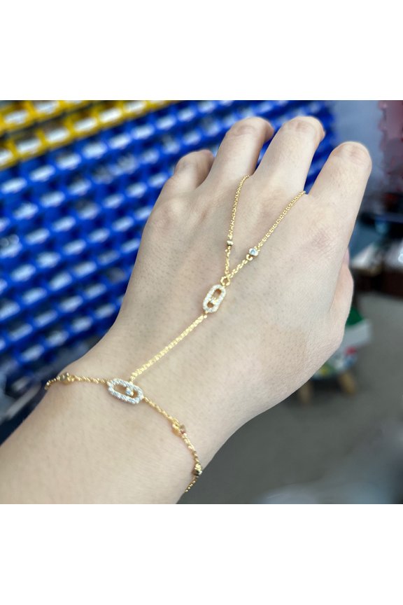 European Style Geometric Eye Clip Finger Chain Ring Zircon Eye Bracelet