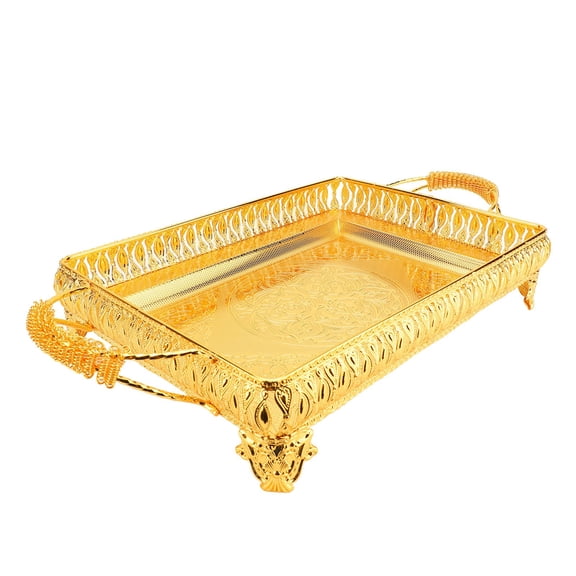 European Style Gold Metal Serving Tray Decorative Rectangle Platter for Snack Fruit Food 20.1 in / 51 cm