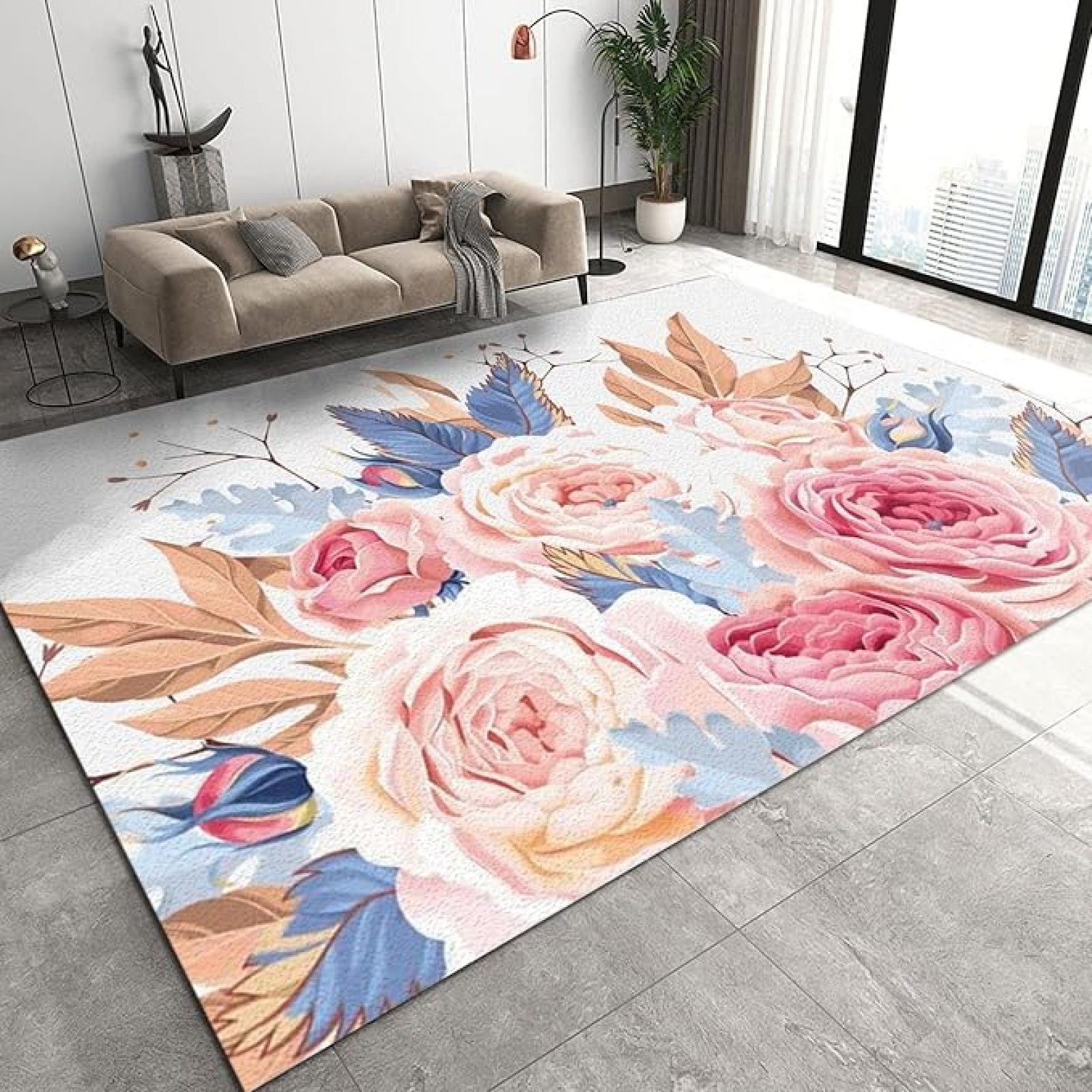 European Style Hand Painted Rose Flowers Area Rugs, Pastoral Ink Flower ...