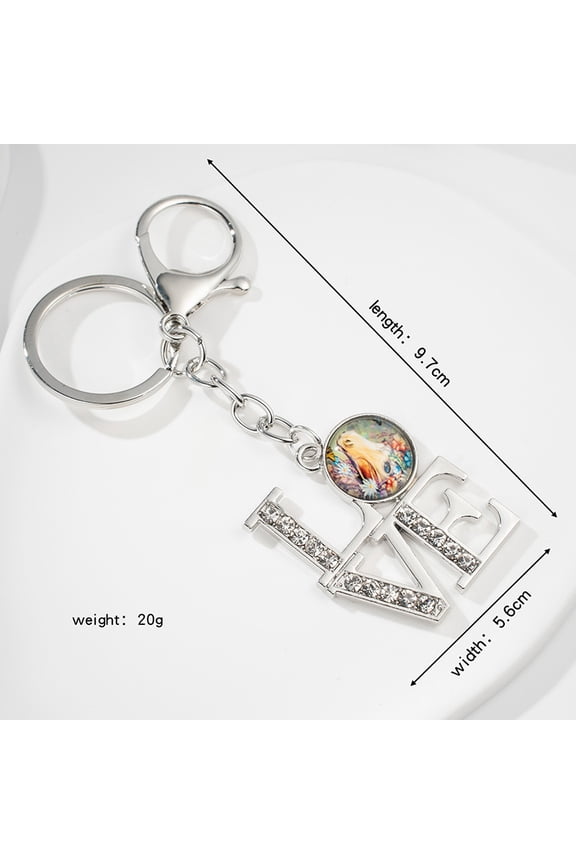 European Style Hatchet Face Time Stone Pendant Fashion Diamond Love Key Ring Pendant Gift Keychain
