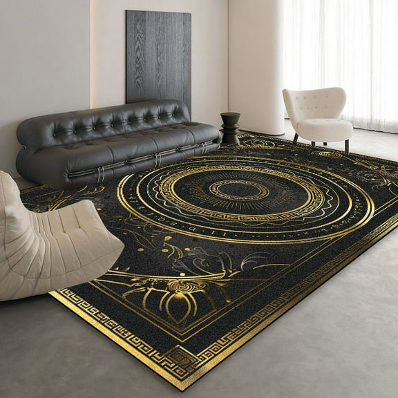 European Style Home Luxury Carpets Living Room Black Golden Carpet Sofa Area Large Floor Mat Room ration Hallway Soft Rug
