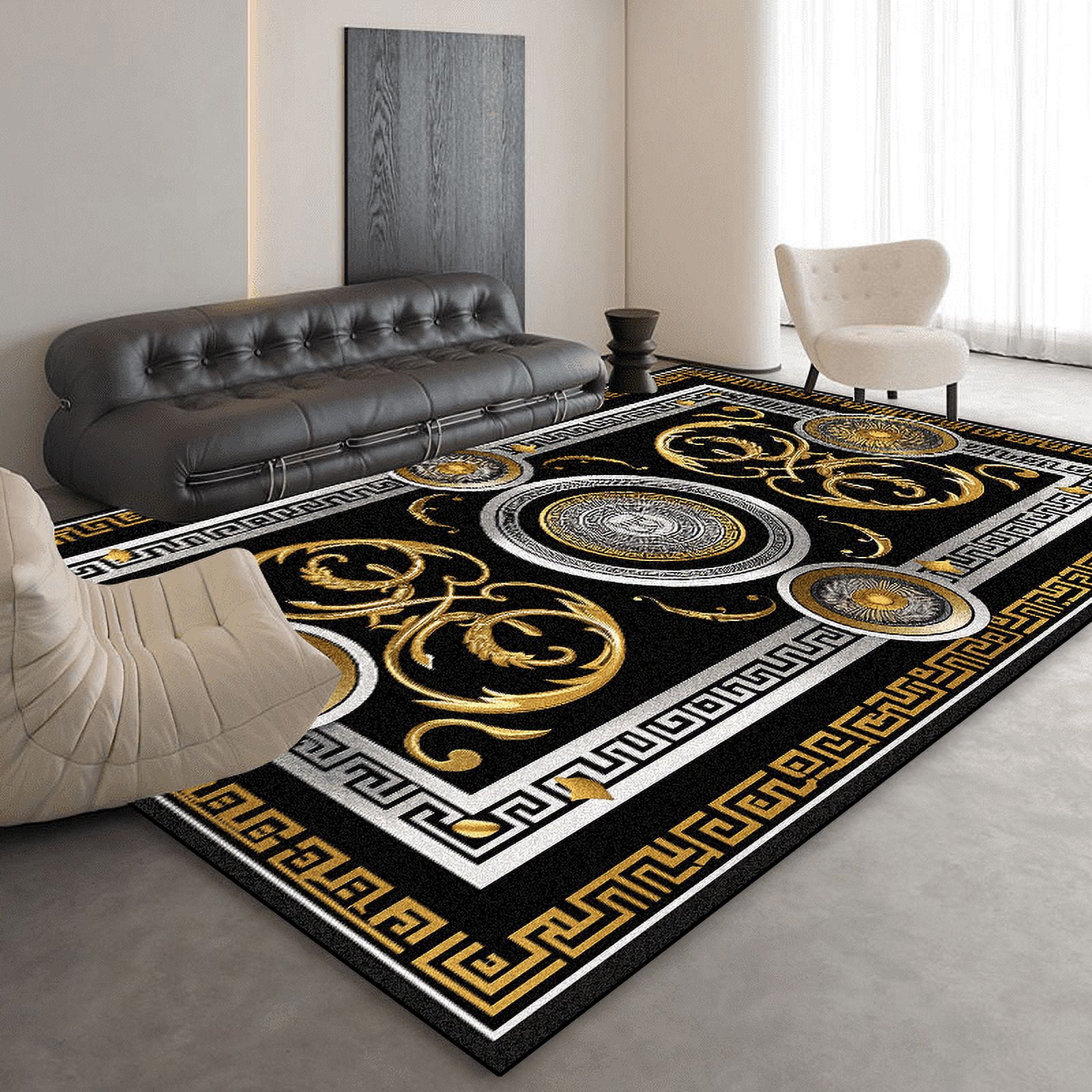 European Style Home Luxury Carpets Living Room Black Golden Carpet Sofa ...