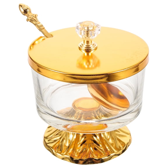 European Style Wrought Iron Sugar Bowl with Glass Lid for Kitchen Storage and Home Decoration, Elegant Kitchen Décor