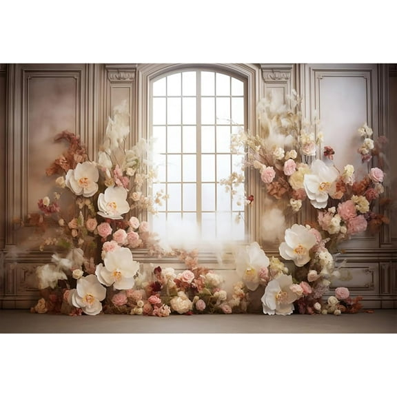 European Style Interior Room Backdrop Art Oil Painting Flowers French Window Photography Background Birthday Bridal Shower Women Girl Home Room Office Decor Banner Photo Studio Props