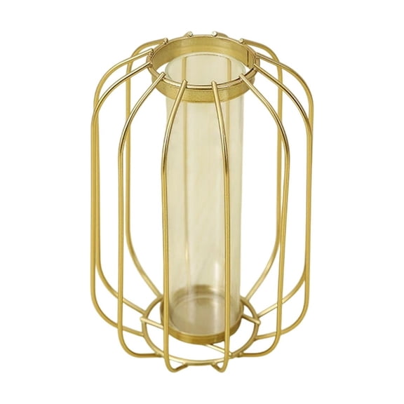 European Style Iron Lantern Vase, Test Tube Flower Vase, Gold Black Candle Holder, Home Decor Centerpiece, Tabletop Decor, Dry Flower Arrangement, Wedding Decor, 8.27x5.12 Inch, Luxe Gift