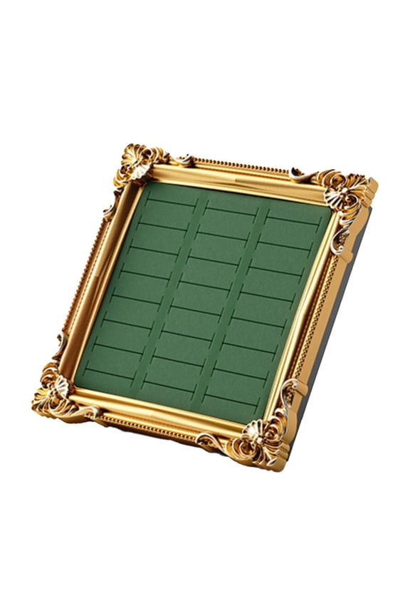 European Style Jewelry Display Rack Photo Frame Ring Storage Tray Elegant Dressing Table Organizer Professional Store Ornament Green with Gold Trim