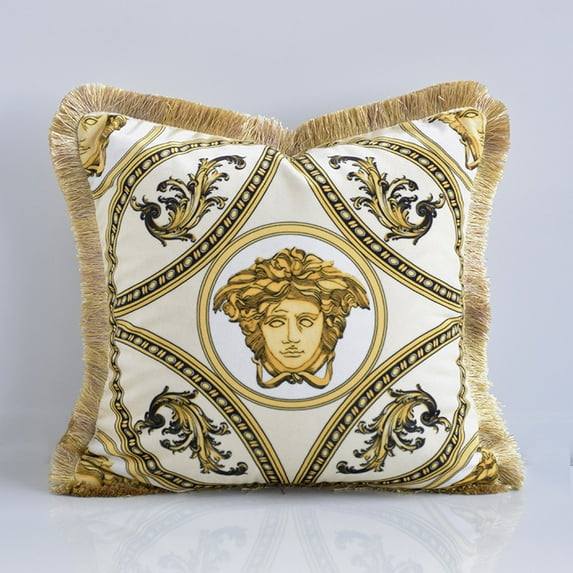 European-Style Luxurious Tassel Holland Velvet Sofa Square Pillow High-End Thickened Living Room Bedroom Decoration Cushion Removable and Washable Embroidery Square Pillow