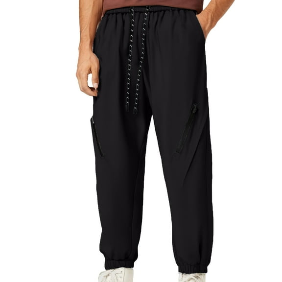 European Style Men's Casual Pants with Side Zipper Design Loose Fit Sporty Comfort Elastic Waist Drawstring Tied Leg Wear Casual Pants Elastic Waist Straight Work Pants for Men