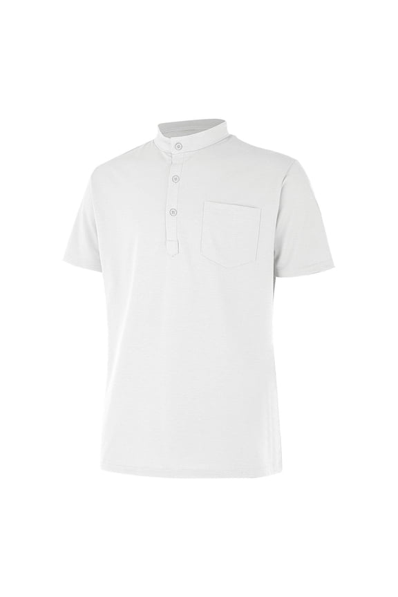 European Style Men's Casual T-Shirt Solid Color Button Open Neck Pocket Stand Up Collar Comfortable Loose Fit Business Sports Short Sleeve Tee Mens Basic Tee Shirts Summer Vintage T Shirts