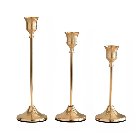 European Style Metal Candlestick Holders - 3PCS French Gold Iron Electroplated Candle Stands, Creative Copper-Tone Tabletop Decor for Western Dinner, Wedding & Home Decoration