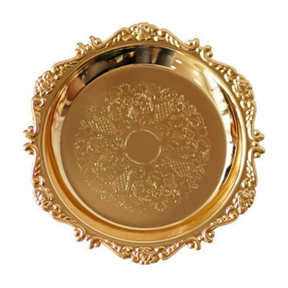 European Style Metal Jewelry Tray, Small Dessert Plate & Photo Prop, Gold Decorative Storage Dish, Diameter 3.9in