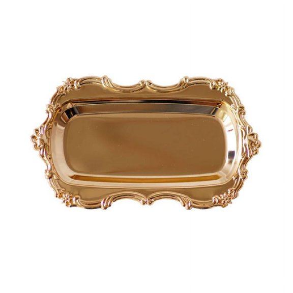 European Style Metal Serving Plate Embossed Dinner Plates Dishes Fruit Cake Western Steak Tray Decorative Plate