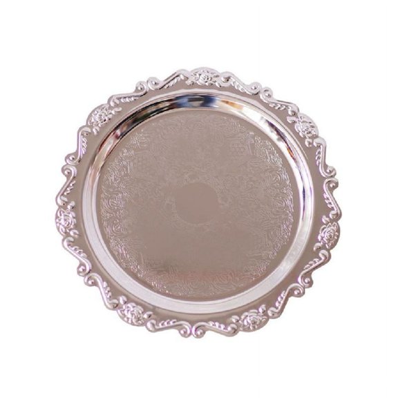European Style Metal Serving Plate Embossed Dinner Plates Dishes Fruit Cake Western Steak Tray Decorative Plate
