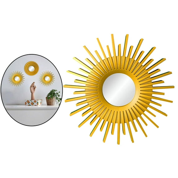 European Style Ornate Round Hanging Makeup Bathroom Bedroom Entryways Vanity Wall Mounted Arts Mirrors - Sun Shaped Gold