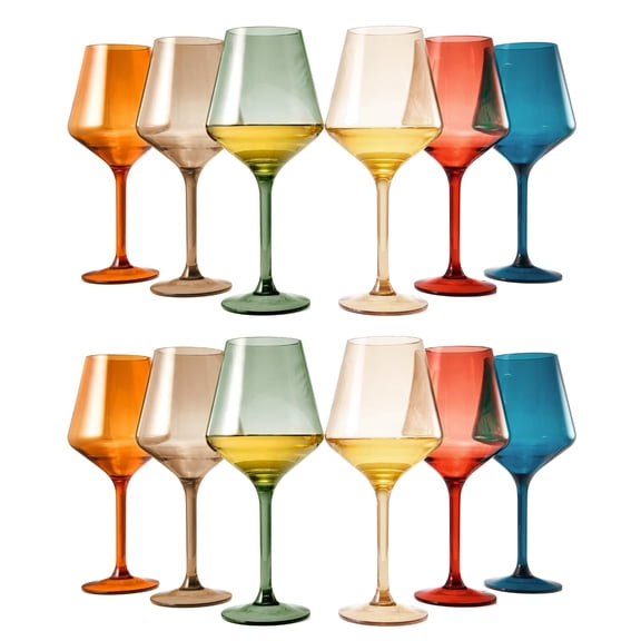 European Style Plastic Crystal, Stemmed Wine Glasses | Set of 6 | Drinkware, Unbreakable Muted Color Shatterproof , Reusable, Floating Pool & Indoor & Outdoor, Hand Wash 15oz