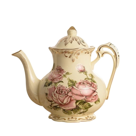 European Style Porcelain Teapot with Flowers and Raised Dot Design Coffee Tea Water Vintage Ceramic Kettle