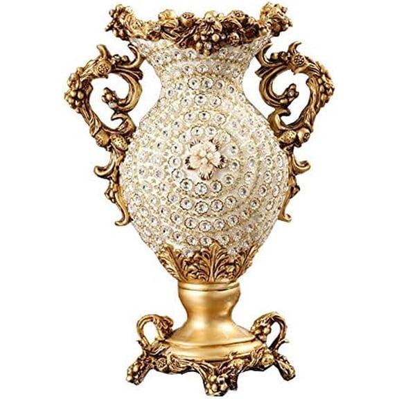 European-Style Retro Resin Large Flower Vases for Living Dining Room Table Centerpiece Bedroom Office Hotel Home Decoration Hand-Painted Tall Decorative Vase, Best Wedding Gift(White 4633cm)