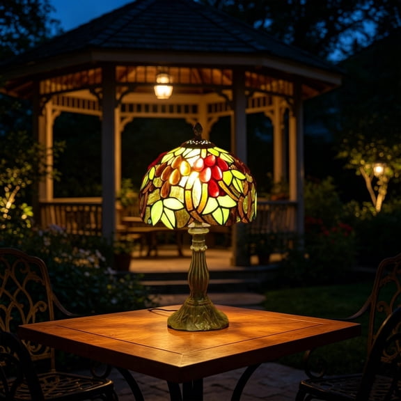 European Style Stained Glass Night Light, Mini Plug-in Bedside Table Lamp, Soft Warm Decorative Nightstand Lamp for Bedroom Home Decor