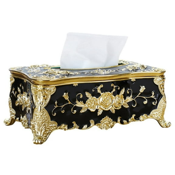 European-Style Tissue Box Living Room Desktop Tissue Box Retro Luxury Tissue Case Rose Patterned Napkin Holder Home Decoration
