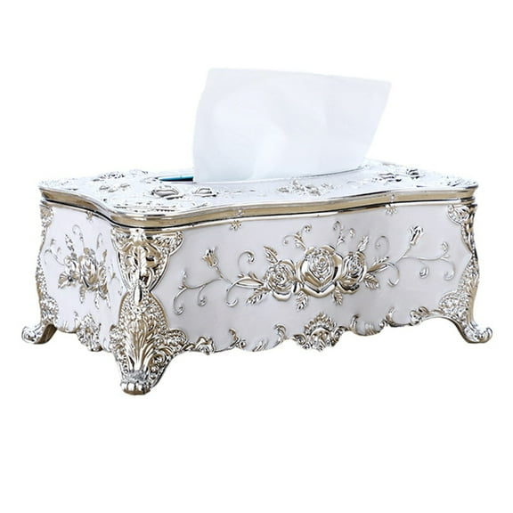 European-Style Tissue Box Living Room Desktop Tissue Box Retro Luxury Tissue Case Rose Patterned Napkin Holder Home Decoration
