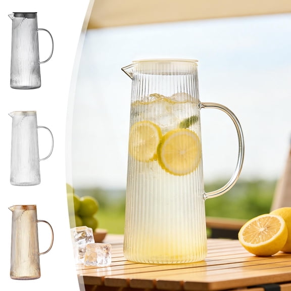 European Style Vertical Stripe Glass Water Pitcher, Exquisite Heat Proof Large Capacity Tea Pot, Clear Decorative Jug for Living Room, Cold & Hot Drink Serving