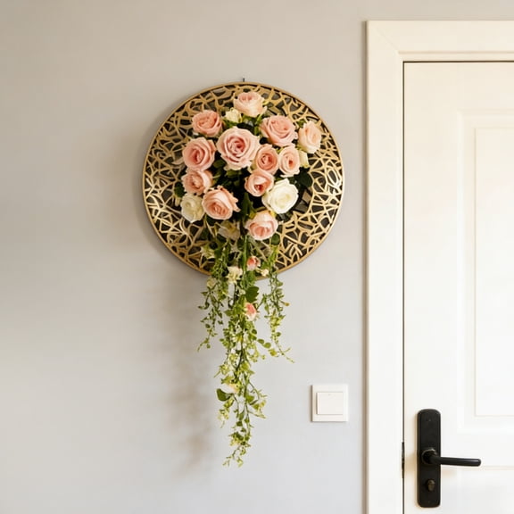 European Style Wall-Mounted Flower Vase, 800g Gold Glass Planter for Dry/ Fresh Flowers, Easy Install with Hooks, Home Office Wedding Decoration (1pc)