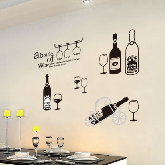 European Style Wine Bottle Wall Decal for Living Room Dining Room Background Creative Wall Art Sticker Mural (Unframed)