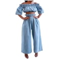 thumbnail image 1 of European Style Women's Denim Suit Off Shoulder Midriff Top Wide Leg Trousers Casual Outfit Summer Fashion Comfortable, 1 of 2