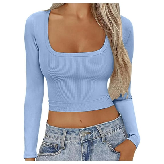 European Style Women's T-Shirt Slim Fit Square Collar Casual Top Soft Breathable Blouse Fashionable Basic Tee