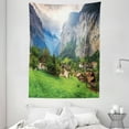 thumbnail image 1 of European Tapestry, Green Fields Touristic Town Lauterbrunnen Bernese Oberland Switzerland Europe, Wall Hanging for Bedroom Living Room Dorm Decor, 60W X 80L Inches, Green Grey, by Ambesonne, 1 of 2