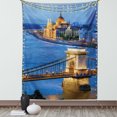 thumbnail image 1 of European Tapestry, River of Budapest at the Evening Illuminated Bridge Hungarian Culture Heritage, Wall Hanging for Bedroom Living Room Dorm Decor, 60W X 80L Inches, Multicolor, by Ambesonne, 1 of 2