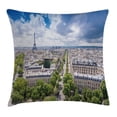 thumbnail image 1 of European Throw Pillow Cushion Cover, Aerial Paris Eiffel Tower French Heritage Culture Architecture Image, Decorative Square Accent Pillow Case, 16 X 16 Inches, Light Blue Cream Green, by Ambesonne, 1 of 2