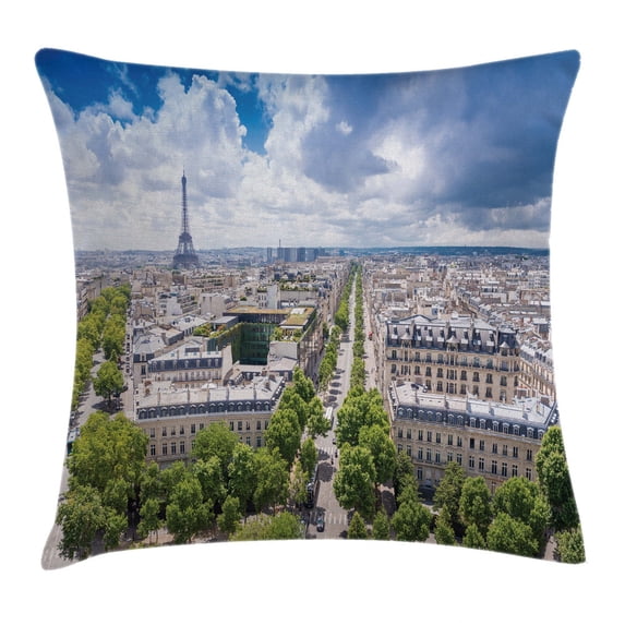 European Throw Pillow Cushion Cover, Aerial Paris Eiffel Tower French Heritage Culture Architecture Image, Decorative Square Accent Pillow Case, 18 X 18 Inches, Light Blue Cream Green, by Ambesonne