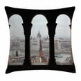 thumbnail image 1 of European Throw Pillow Cushion Cover, Hungarian Parliament on the Embankment of the Danube from Ancient Balcony Image, Decorative Square Accent Pillow Case, 16 X 16 Inches, Multicolor, by Ambesonne, 1 of 2