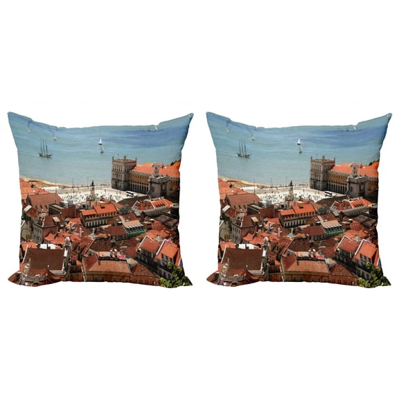 Ambesonne Colorful Throw Pillow Cover 2 Pack, Nostalgic Lisbon City, 16", Multicolor