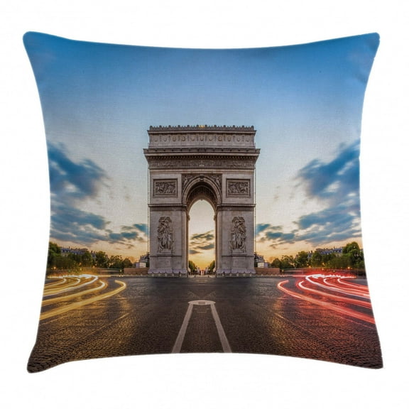 European Throw Pillow Cushion Cover, Paris Famous Champs Elysees Avenue Historical Monument French Culture Panorama, Decorative Square Accent Pillow Case, 18 X 18 Inches, Multicolor, by Ambesonne