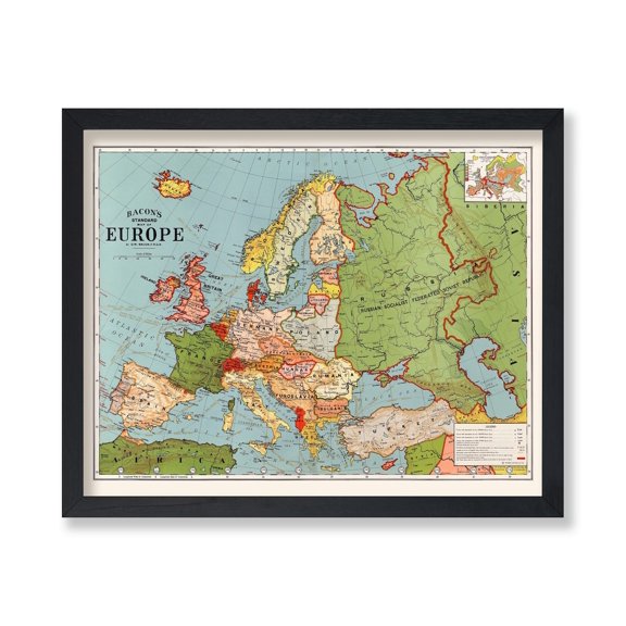 European Time Zone Map Bacons Standard Print For Students Teachers Classroom Library Office Decor Unframed Wall Art