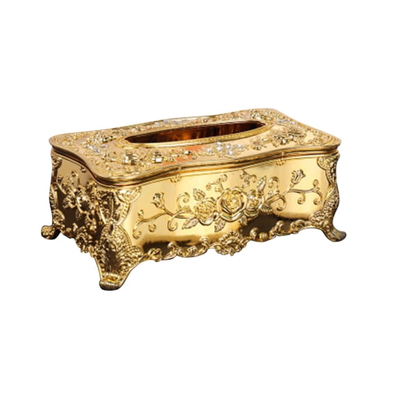 European Tissue Box Cover, Napkin Holder With Floral Embossing & Gold Finish, For Living Room, Dining Table, Ktv, Home Decor